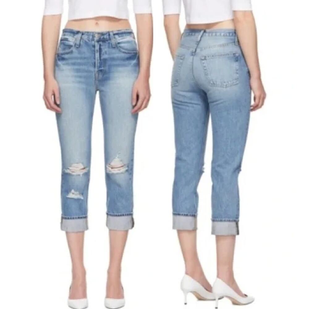 FRAME Le Pegged Straight Cropped Jeans 31 Button Fly Rigid Distress - Picture 11 of 12